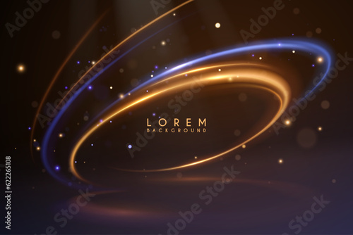 Abstract blue and yellow circle light lines background
