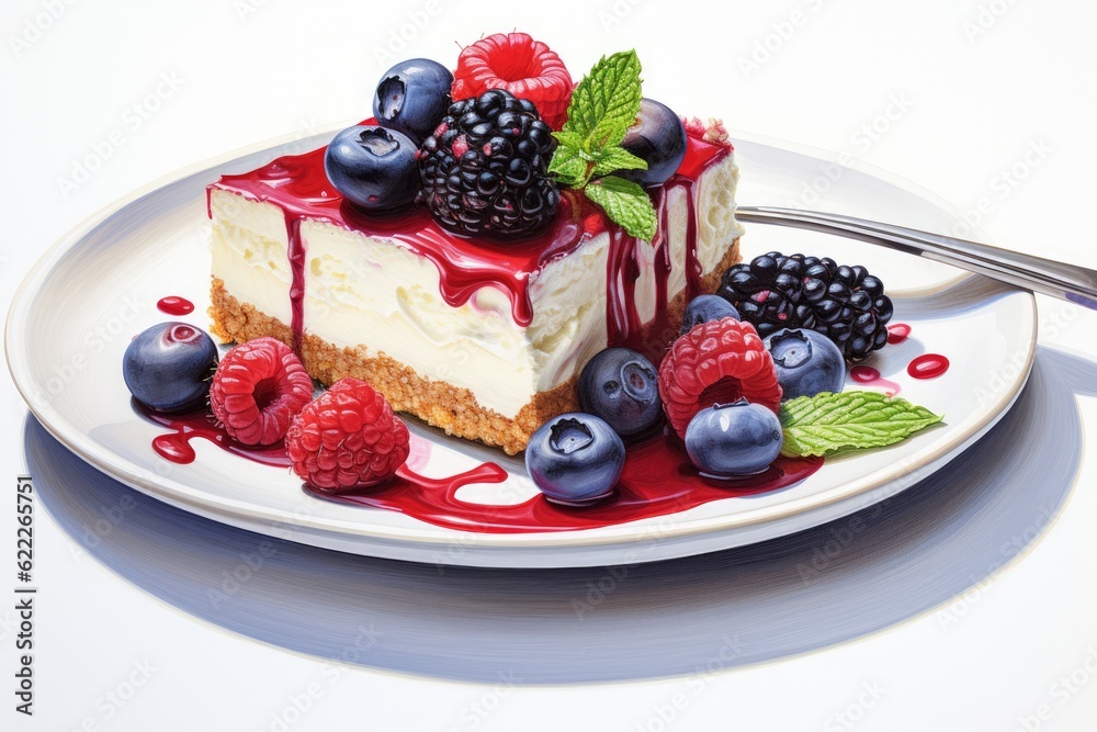 cheesecake with berries watercolor cheesecake with berries watercolor