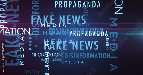 Fake news kinetic text abstract concept animated. Disinformation propaganda hoax and false typography 3d words cloud animation. photo