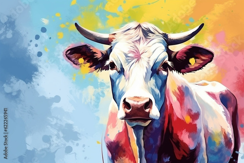 watercolor style painting of a cow shape photo