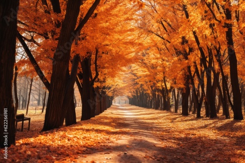 Generative AI  autumn in the park  autumn forest  landscape  pleasant warm sunshine