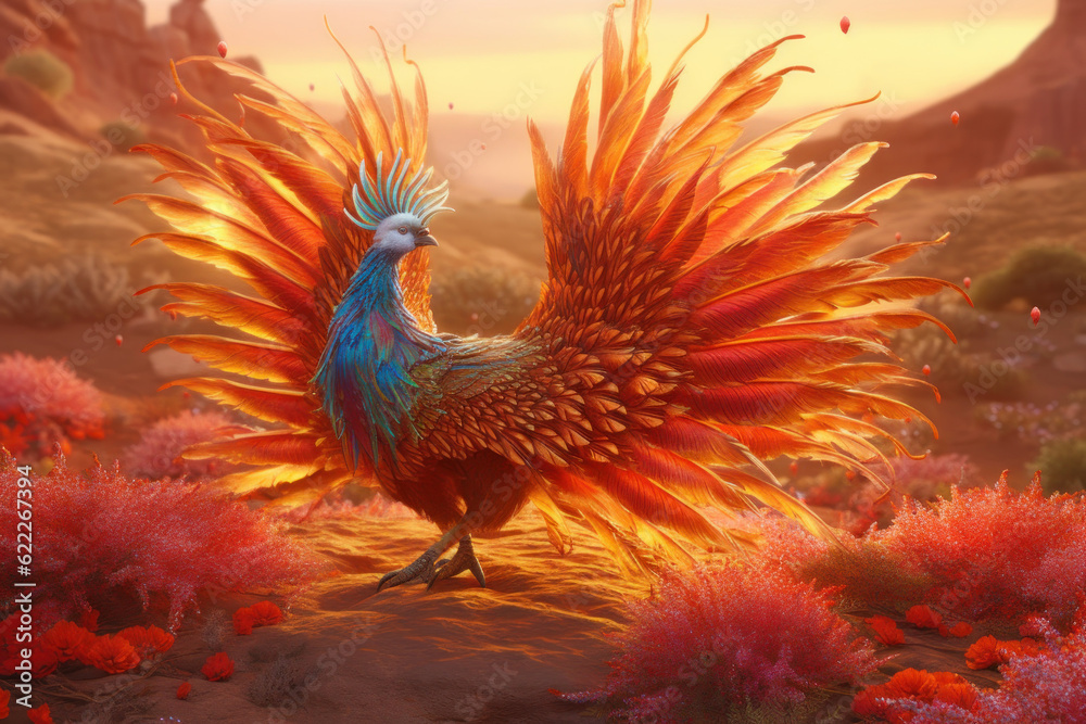 Psychedelic phoenix rising from the flames. AI generated Psychedelic phoenix rising from the flames. AI generated