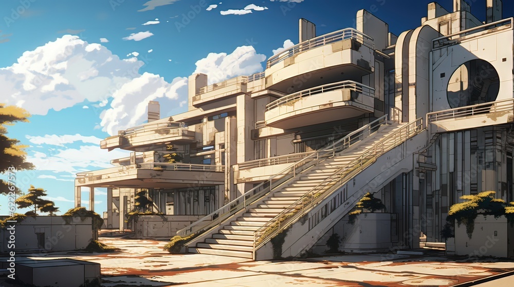 Building in the city. AI generated art illustration. Building in the city. AI generated art illustration.