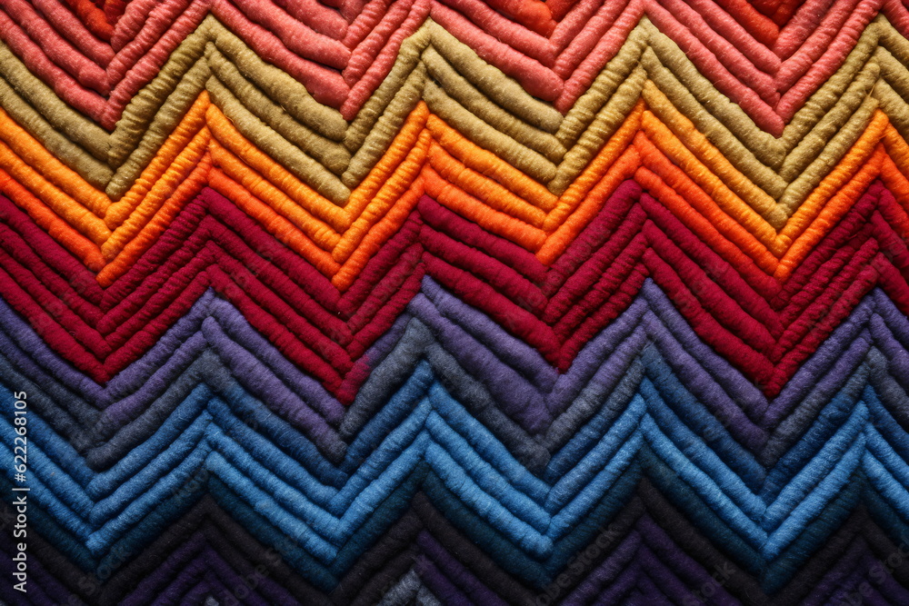 chevron zigzag carpet design rainbow pattern close up, made with generative ai 