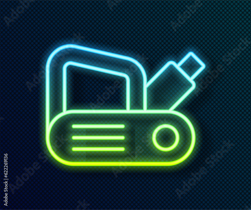 Glowing neon line Electric planer tool icon isolated on black background. Vector