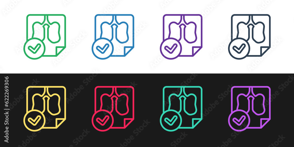 Set line Lungs x-ray diagnostics icon isolated on black and white background. Snapshot of the lungs. Vector Set line Lungs x-ray diagnostics icon isolated on black and white background. Snapshot of the lungs. Vector