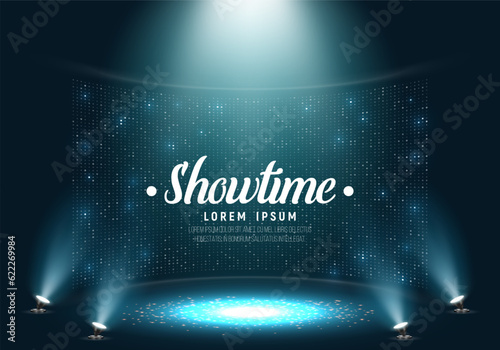 Spotlights. Scene for presentation illuminated by spotlights. Vector illustration.