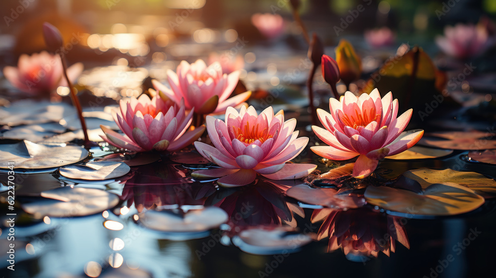 Beautiful pink lotus flowers created with generative AI technology Beautiful pink lotus flowers created with generative AI technology