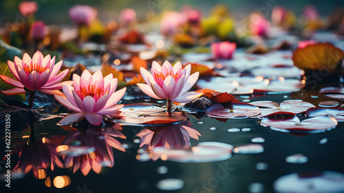 Beautiful pink lotus flowers created with generative AI technology