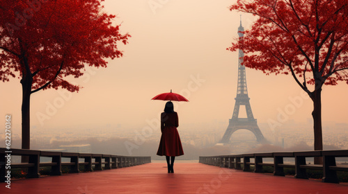 Silhouette of a woman against the background of autumn in Paris created with generative AI technology © Neuroshock