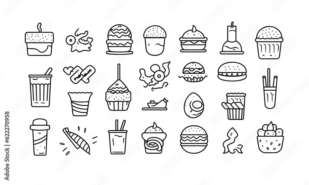 Fast food web icon set in the line style