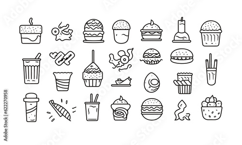 Fast food web icon set in the line style