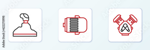 Set line Car engine, Gear shifter and Electric icon. Vector