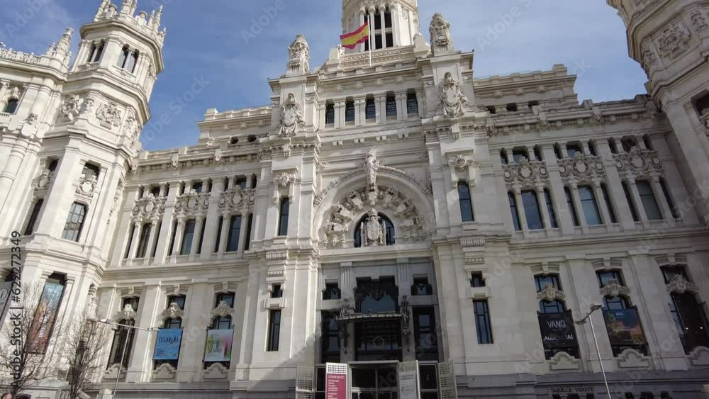 View of the Fountain and the magnificent building of the Cibeles Palace in Sabeles Square. View of the Fountain and the magnificent building of the Cibeles Palace in Sabeles Square.