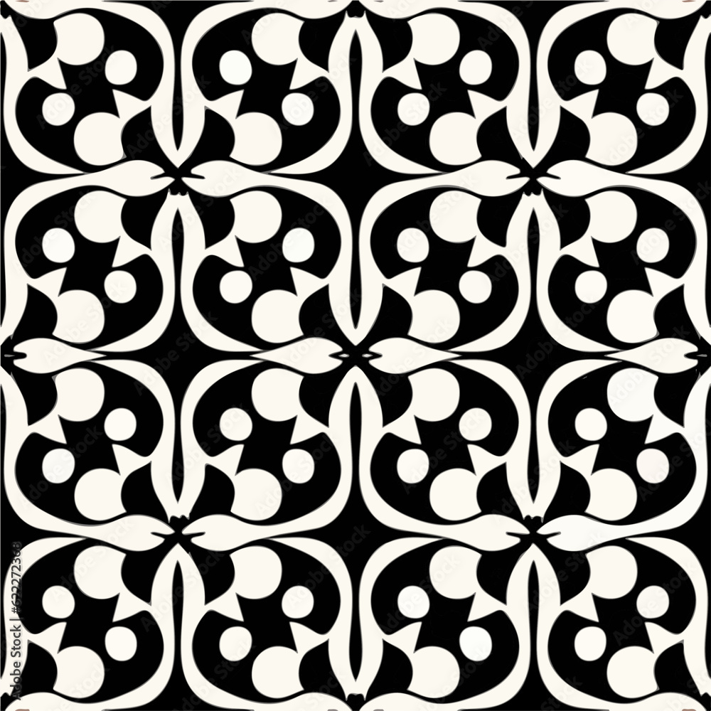 Fototapeta premium Monochrome background showcases an elegant art deco pattern, adorned with peppermint motifs and intricate geometric ornaments.