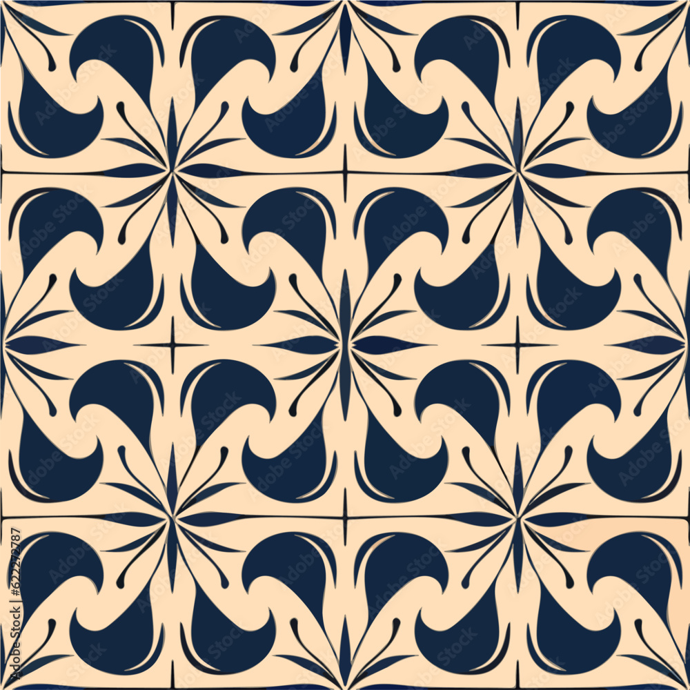 Serene and elegant design featuring a blend of blue and beige colors reminiscent of art nouveau floor patterns and ideal for creating seamless and artistic designs. Serene and elegant design featuring a blend of blue and beige colors reminiscent of art nouveau floor patterns and ideal for creating seamless and artistic designs.