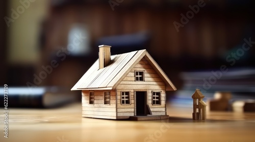 wooden house on black background