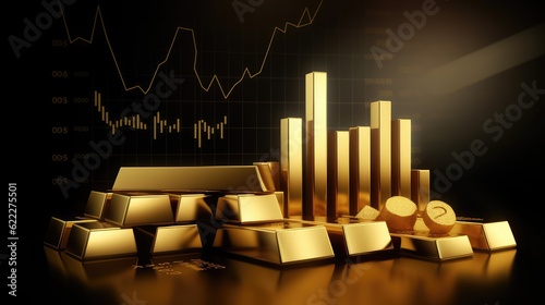 capital marketing golden banking chart exchange invest value, Growth gold bar financial investment stock diagram, Generative AI.