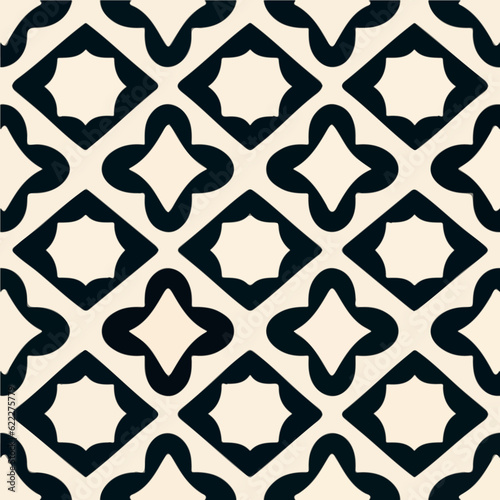 Elegant black and white art deco pattern adorns a pristine white background. Its ornate geometric design exhibits seamless symmetrical beauty, captivating the.
