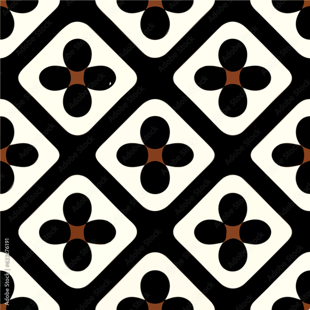 Fototapeta premium Striking black and white pattern with brown accents, featuring captivating art deco motifs and geometric pattern ornaments.