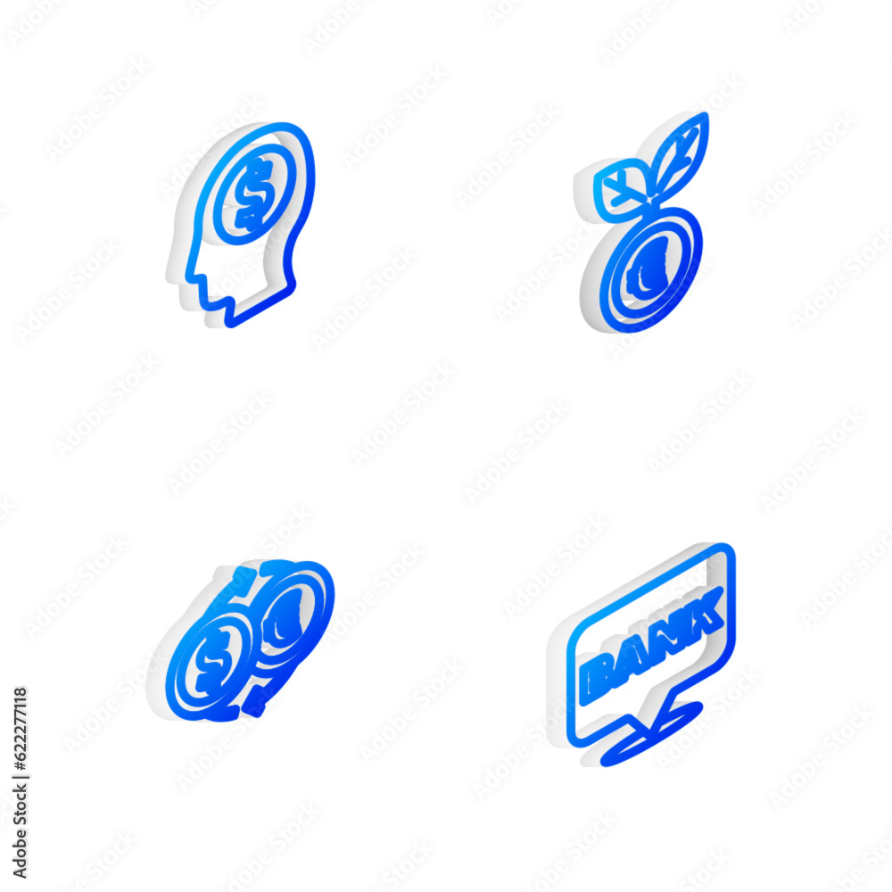 Set Isometric line Euro plant, Business man planning mind, Money exchange and Bank building icon. Vector Set Isometric line Euro plant, Business man planning mind, Money exchange and Bank building icon. Vector
