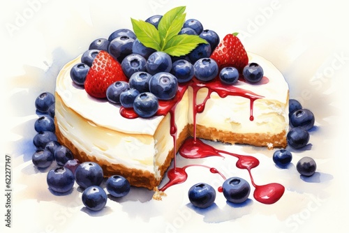cheesecake with berries watercolor