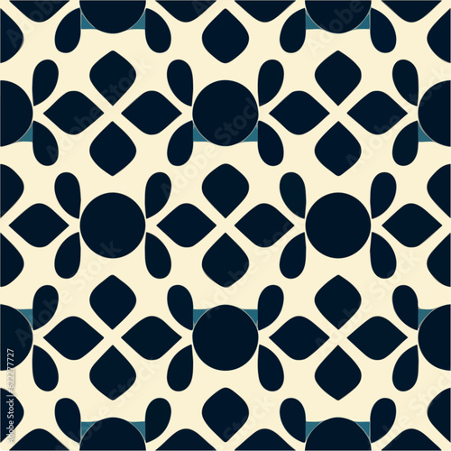 Captivating black and white pattern, seamlessly repeating on a crisp white background. It showcases an intricate design with an overlay of aizome pattern, perfect for fabrics and prints.