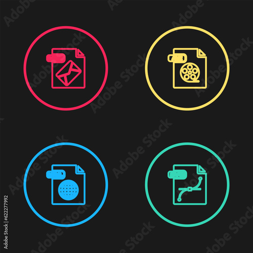 Set line HTML file document, SVG, AVI and MSG icon. Vector