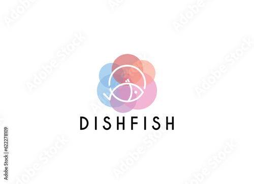 Fish logo with line design vector, restaurant logo , fish and circle