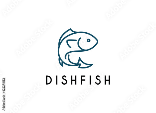 Fish logo with line design vector, restaurant logo , fish and circle