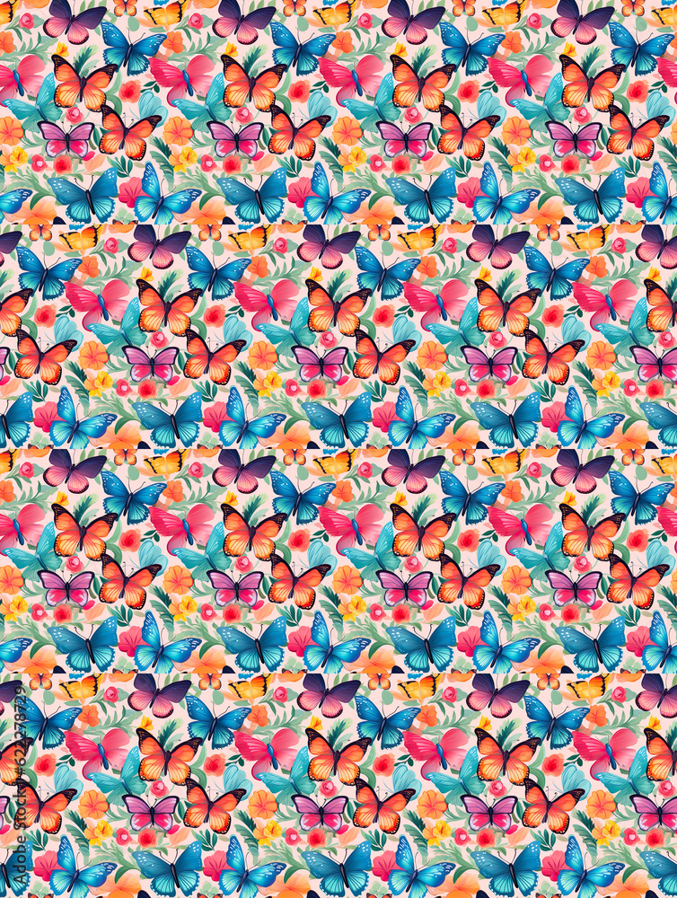 Seamless pattern with a motif of various butterflies flying freely.
Generative AI, 생성형, 인공지능