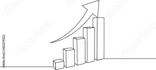 continuous single line drawing of business chart with arrow, growth and success line art vector illustration