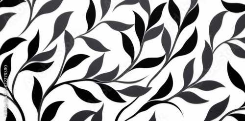 black floral pattern illustration design leaf flower plant decoration wallpaper. Generative AI.