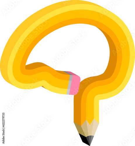 Yellow pencil in the shape of a human brain. Icon design of brain ideas and creative intelligent. Illustration
