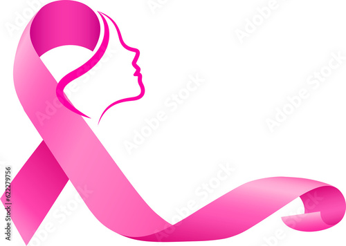 Woman face in pink ribbon. Breast Cancer Awareness Month Campaign. Icon design for poster, banner.