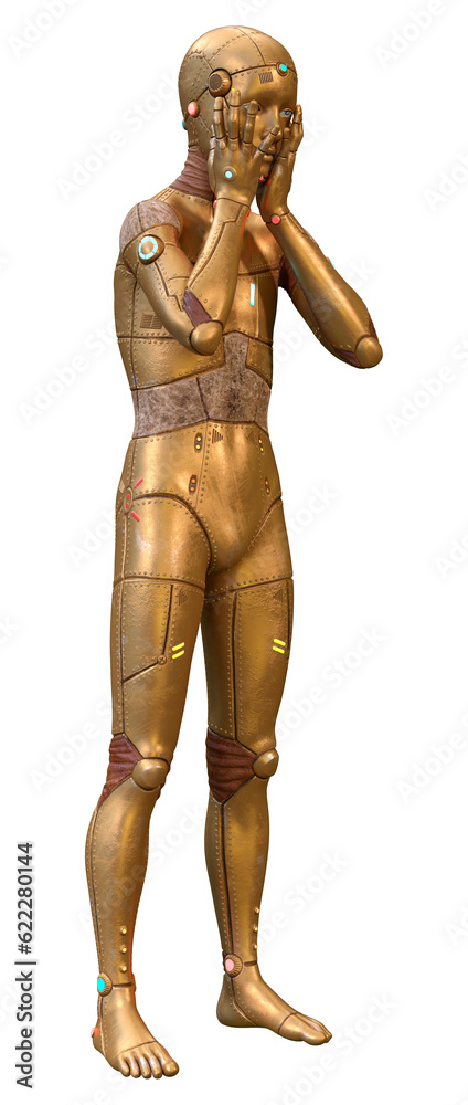 3D Rendering Male Robot on White 3D Rendering Male Robot on White