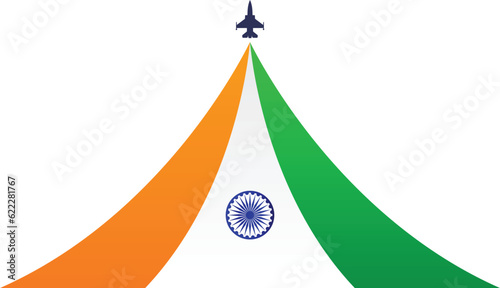 Happy India Independence Day August 15th with flag and fighter jet flying flat style vector illustration