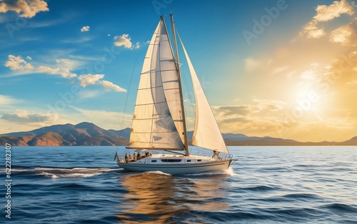 Fotografiet A sailboat sailing in the ocean on a sunny day. AI