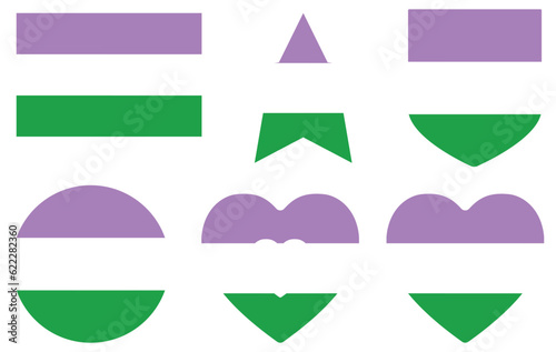 Genderqueer pride flag in shape set. LGBTQ flag in shape set.