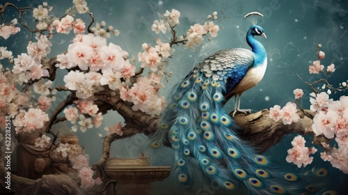 Fotografie 3d peacock background and 3d peacock tumbler wrap