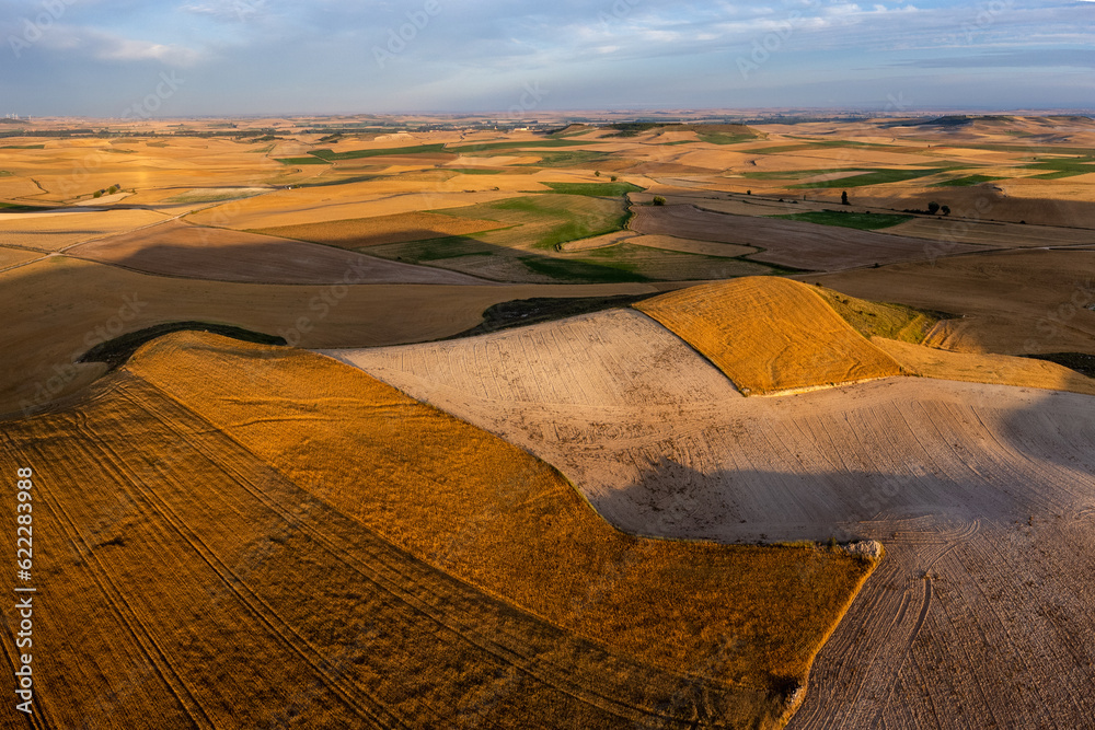 Early morning in the Meseta, a spanish region with crop fields. Spain