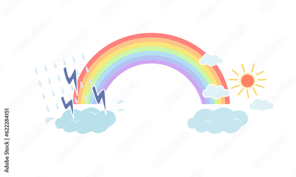 Isolated of rainbow with storm clouds and shiny cloud, mental health concept. Isolated of rainbow with storm clouds and shiny cloud, mental health concept.