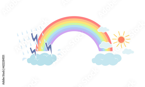 Isolated of rainbow with storm clouds and shiny cloud, mental health concept.