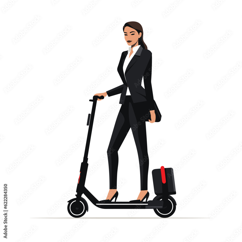 woman in suit on electric scooter vector flat isolated illustration woman in suit on electric scooter vector flat isolated illustration