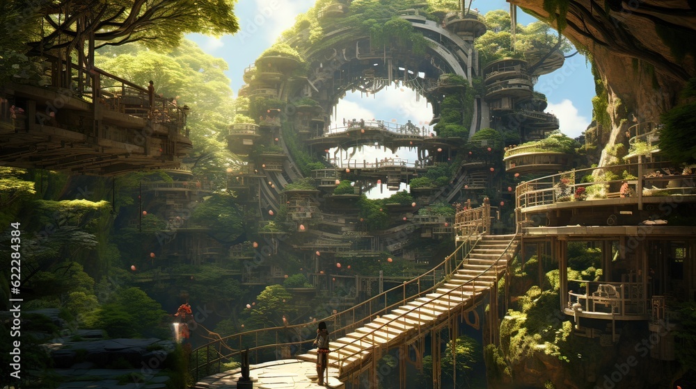 Obraz premium Wheel in park. AI generated art illustration.