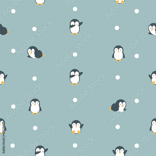 cartoon penguin doodle seamless pattern
