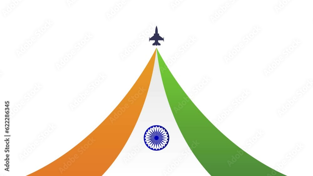 Happy India Independence Day August 15th with flag and fighter jet flying animation alpha channel transparent background