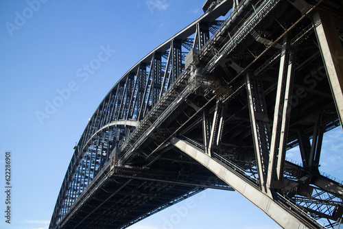 Sydney Harbour Bridge underside against a blue sky