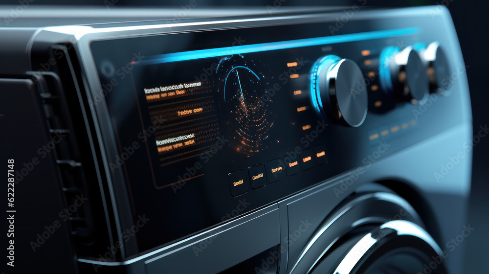 Modern washing machine futuristic digital control display Modern washing machine futuristic digital control display