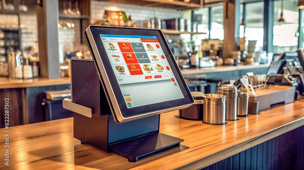 modern touch cash register terminal in catering facilities. bar and restaurant, payment system, made with Generative AI modern touch cash register terminal in catering facilities. bar and restaurant, payment system, made with Generative AI